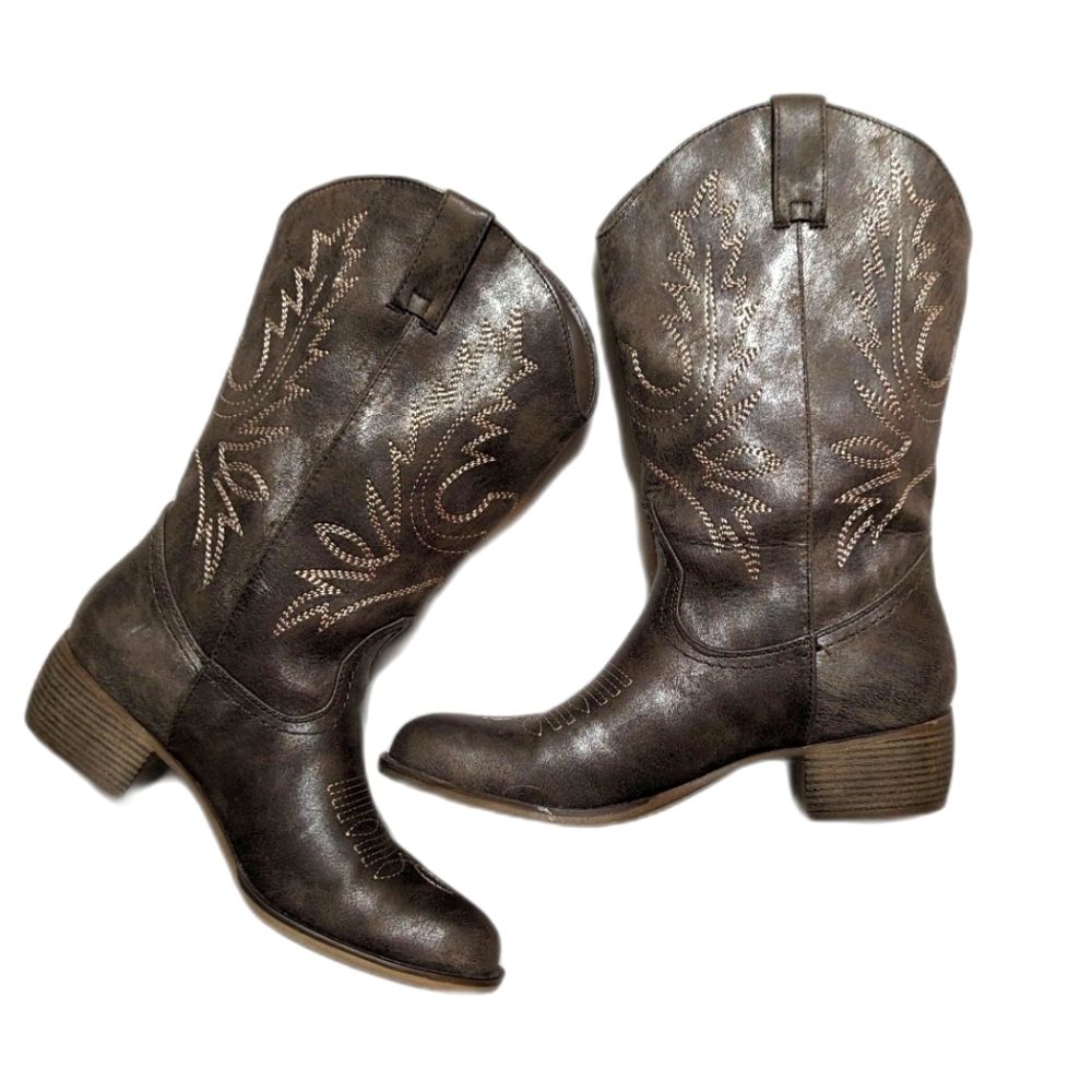 Brown Cowgirl Boots Vegan Leather 8.5